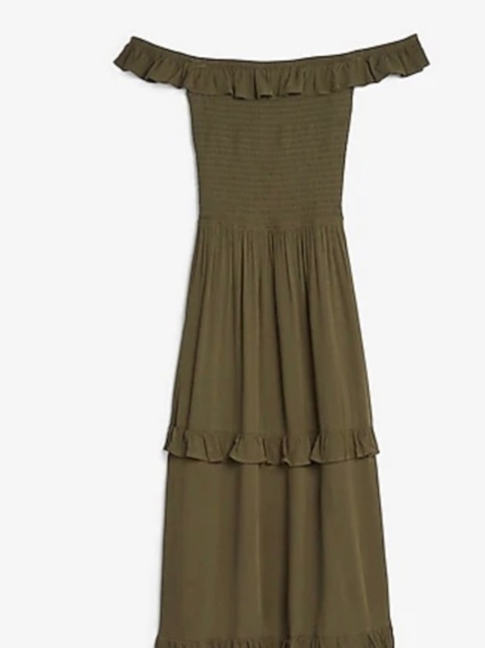 Express Olive Green One-Shoulder Maxi Dress with Ruffle Trim